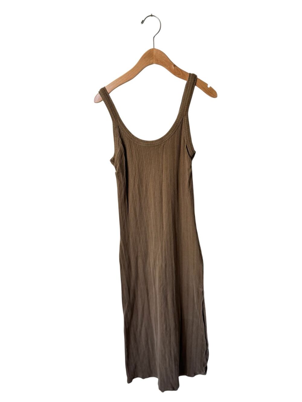 VITAMIN A West Rib Tank Midi Dress Scoop Neck Olive Green Size XS